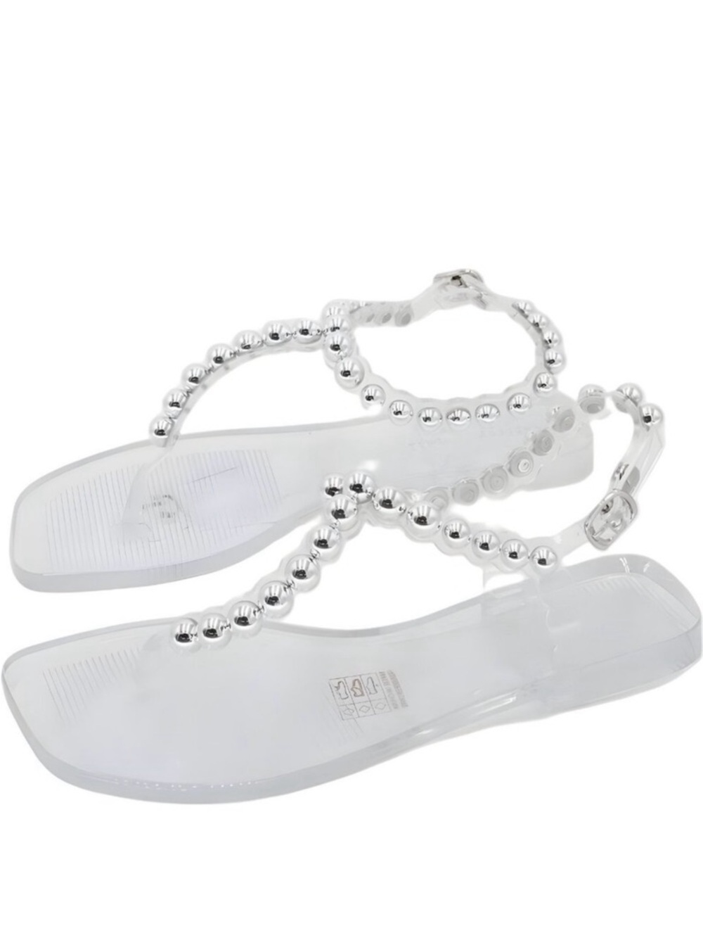 Jeffrey Campbell Plated Clear Jelly Sandals with T-strap and silver beading